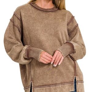 Zenana Brown Crew Neck Sweater